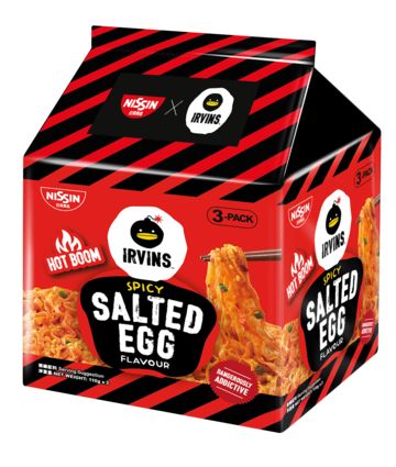 Other Noodle Products Nissin x IRVINS Hot Boom Salted Egg Flavour Stir Noodle (3-Pack)