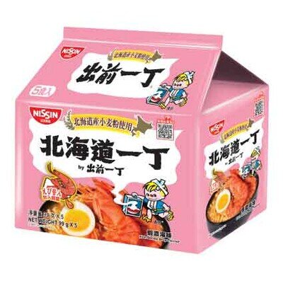 出前一丁 五包裝 北海道小麥粉蝦濃湯味